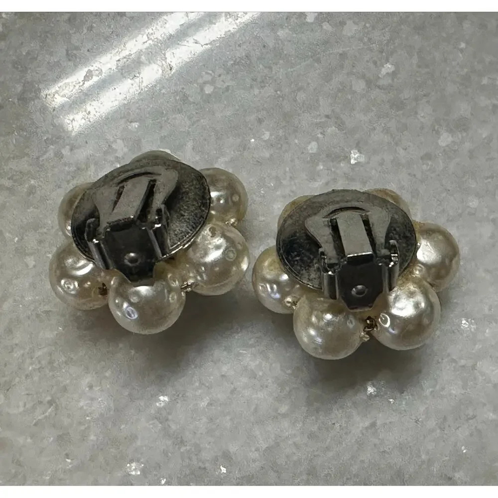 Vintage faux Pearl Crystal Earrings Rhinestone Statement Hollywood Glam jewelry